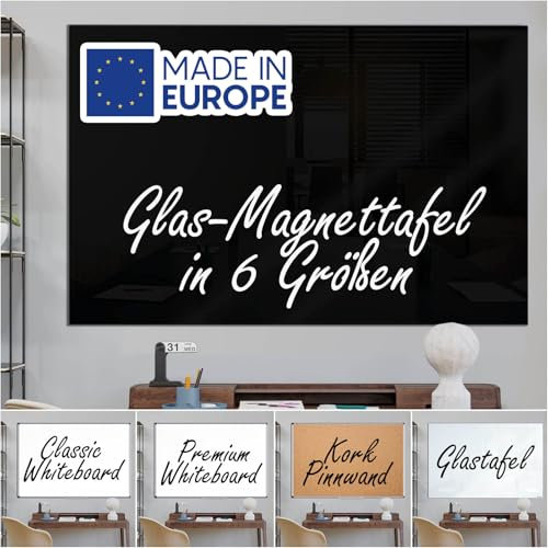 VISCOM Glas-Magnettafel - 60 x 90 cm in sattem Schwarz - rahmenlose Magnetwand - Memoboard magnetisch, beschreibbar & trocken abwischbar - inkl. Magnete, Stift, Tafellöscher