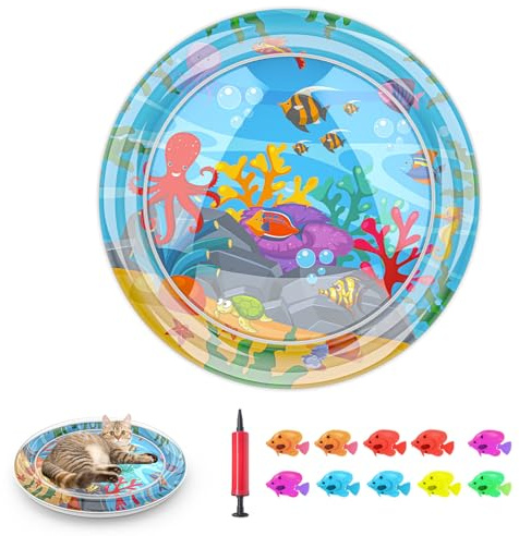 Tyasoleil Katze Wassermatte, interaktive Katze Spielzeug, 2025 Neue dauerhafte Kühlung Pad für Haustier, 1mm verdickte Anti-Kratzer Leckage Proof Wasser Sensor Spiel Mat (Roter Octopus)