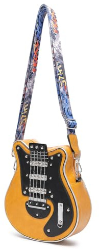 Piceioep Elegante borsa per chitarra con tracolla a forma di pelle PU, borsa a tracolla casual con tracolla regolabile per amanti della musica e viaggiatori, Giallo