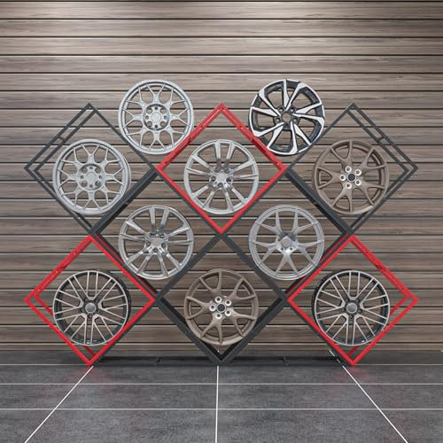 CMYUN Reifenregal Großes, Stapelbares Felgenregal, Wabenförmiges, Platzsparendes Reifenregal für Autonaben, DIY-Reifenregale für Mehrere Reifen für Werkstattlager(8 Frames+2 Bases)