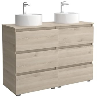 Mueble de Baño BEQUIA 3C 120cm Natural | Lavabo sobre encimera Porcelana Centrado