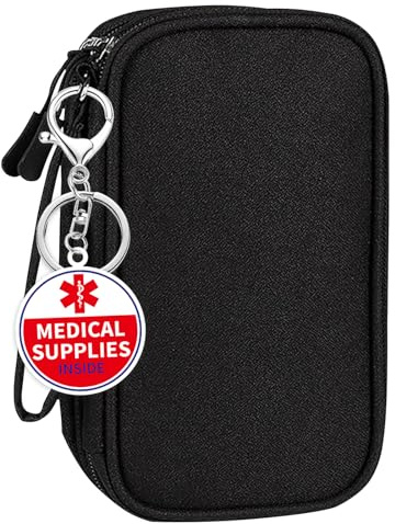 Klyrith Diabetic Supplies Sac de voyage à double couche pour glucose, stylo à insuline, bandelettes de test, seringues, aiguilles, organiseur portable pour médicaments, Noir