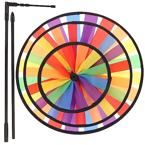 TOBBOMEY Grand Moulin à Vent Tissu Arc Ciel à Couches Girouette Colorée Résistante pour Décoration Extérieure Jardin et Balcon Garçon Fille et