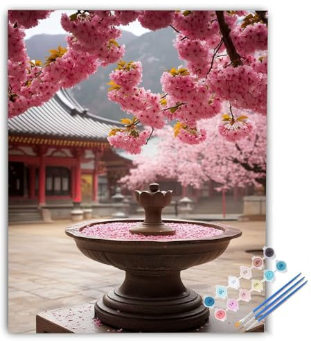 Fountain Paint by Numbers for Adults Pink Paint by Numbers Kits, DIY Craft Art Painting Kit Gifts Hobbies for Adults Women, with Brushes Acrylic Pigment for Home Decor 50x70cm Without Frame ukC-3550