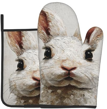 Set di presine e guanti da forno rustici vintage con ritratto di coniglietto pasquale, presine resistenti al calore, decorazioni da cucina per cucinare, cuocere al forno, barbecue, set di guanti da f