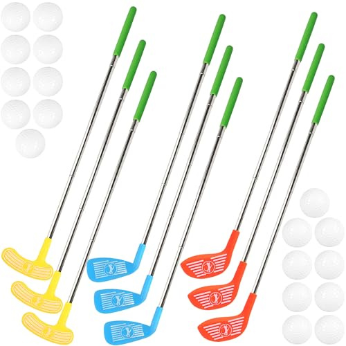 Spaluck 27 Pcs Kids Plastic Mini Golf Set with 9 Adjustable Golf Clubs and 18 Balls for Toddlers Indoor Outdoor Play Birthday Christmas Party Gifts, 3 Colors