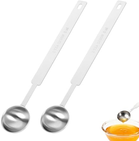 ZenithQuest 2 Pcs 5ml Stainless Steel Measuring Spoons, 1 TSP Food-Grade Metal Teaspoon Scoop, Long Handle Engraved Measuring Spoons for Cooking Baking Coffee & Spices
