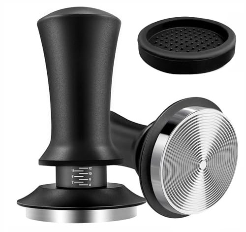 51mm Calibrated Coffee Tamper Set - 30lb Constant Pressure Espresso Tamper with Depth Adjustable Scale, Ergonomic Stainless Steel Base, Includes Silicone Mat for Consistent Crema & Flavour Extraction