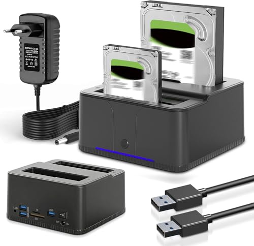 Gbformat 5Gbps Estación de Acoplamiento para Discos Duros y SSD USB 3.0 para SATA SDD/HDD de 2,5/3,5, Soporte UASP y Unidades de 32 TB con Lector de Tarjetas SD/TF, Clonacion Offline