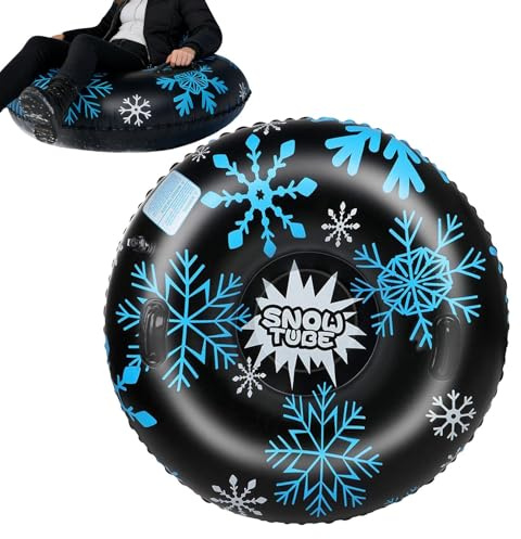 Aufblasbarer Schlitten, 110x30cm Snow Tube Schlitten mit Griffen, Dicker SchwererSchlitten für Kinder Erwachsene, Kippschutz und Luftdichtigkeit, Winter im Freien Schnee Ski Schlittending