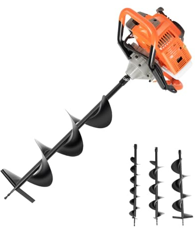 Armanyya 71CC Tarière à essence 2 temps avec 3 forets, 3 forets de diamètre (100, 150, 200 mm), puissance 2300 W, refroidi par air, kit complet et rallonge, portable