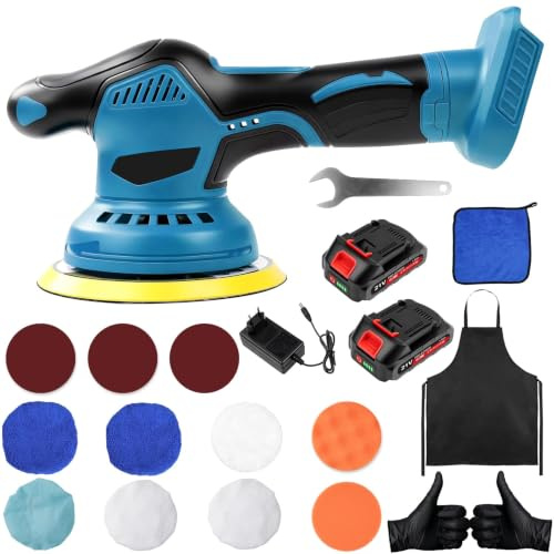 BOROCO Akku Poliermaschine 21V, Auto Polierer Wachsmaschine Mit Zubehör (8-Gang, 6 Zoll)
