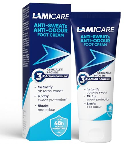 Lamicare Anti-Sweat & Anti-Odour Foot Cream 75ml - Blocks Foot Odour, Up to 10 Days Sweat Protection, Clinically Proven Treatment