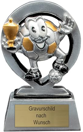 Pokal mit Gravur Wunschtext, Sportfigur, 10,8 cm | Personalisierte Auszeichnung für Fußball WM & Sport Events, inkl. Marmorsockel, Geschenk-Trophäe für Kinder