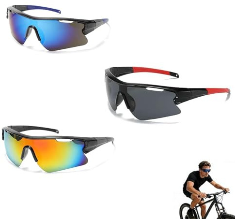 QhgPnt 3 Pcs Running Glasses, Cycling Glasses, Running Sunglasses for Men and Women, Sports Sunglasses with UV Protection and Anti-Fog Features, Lightweight Design for Outdoor Activities (3 Colors)