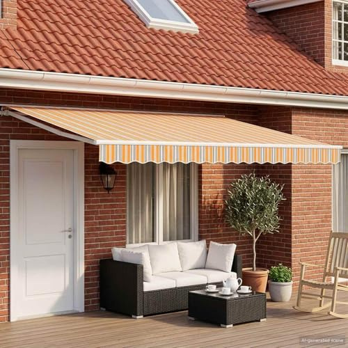 Ziaphsol Tenda da sole elettrica estensibile arancione, grigio, blu, bianco, 5 x 3 m, in poliestere, protezione solare per terrazza, balcone, con telaio in acciaio verniciato a polvere e telecomando