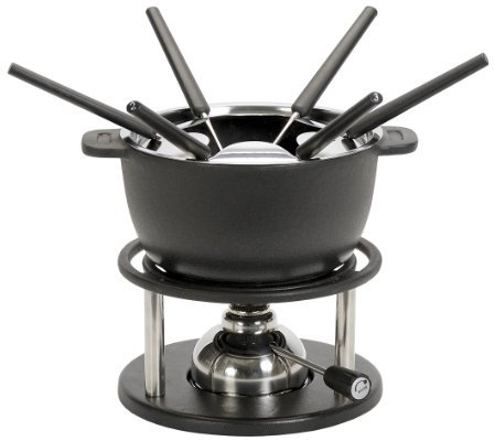 Kisag Twin Fondue Set Gusseisen 6 Personen mit Gusseisen Topf Ø16 cm induktionsgeeignet, Schweizer Rechaud Fondue inkl. Gasbrenner & 6 Fonduegabeln, Fondueset Käse, Fleisch- & Bouillonfondue