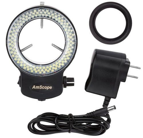 AmScope LED-144B-ZK Einstellbare LED-Ringleuchte mit Netzteil für Stereomikroskop & Kamera, schwarz, 144 pcs