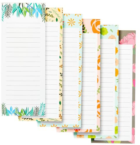 Juvale 6 Stück Magnetische Notizblöcke mit je 60 Blatt, Liniert, Florale Muster, Je 9 x 23 cm