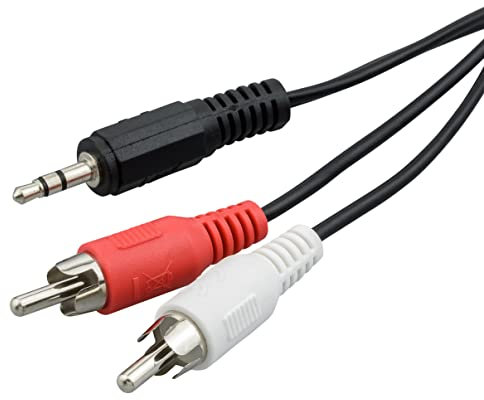 ecabo 10045 Stereo-Kabel 3,5mm Klinke auf 2 x Cinch – Cinch Stecker RCA (rot/weiß) auf 3,5mm Klinken Stecker – Y-Kabel – für Hi-Fi, Stereo-Anlagen, Receiver, Audiogeräte, 10,0m, schwarz