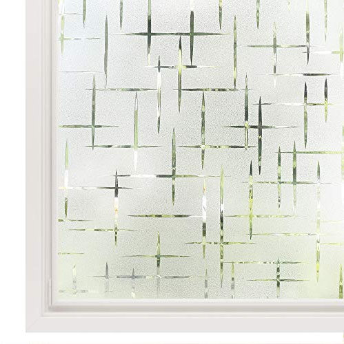 rabbitgoo Fensterfolie Statisch Haftend Sichtschutzfolie Selbstklebend Klebefolie Milchglasfolie Fenster Folie Milchglas Dekofolie für Bad Küche Anti-UV Kreuz 60 x 200 cm