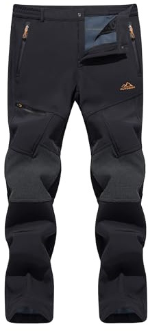 TACVASEN Warm Trousers Mens Fleece Trousers Winter Ski Sports Trousers Thermal Outdoor Cold Trousers, 38, Thick - Black