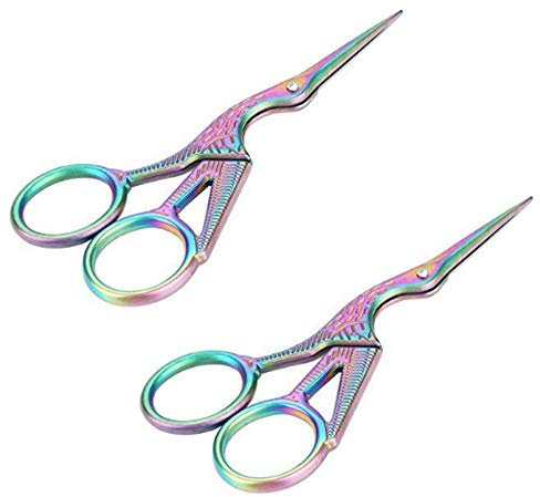 Nähschere 2 Stück bunte Edelstahlschere Kranichform scharfe Spitze Stickschere für Heimwerker, Schneiderarbeiten, Handarbeit, Kunst, den täglichen Gebrauch