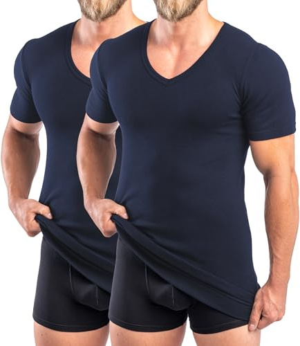 HERMKO 488710 - Pack de 2 camisetas de manga corta extralargas para hombre + cuello en V de 6 cm con cintura, 100% algodón orgánico