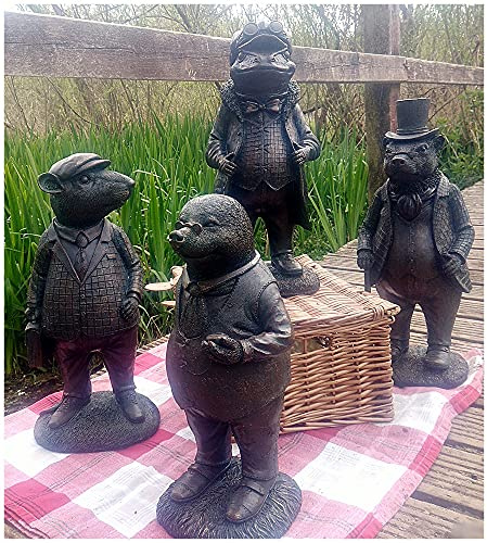 F&G Supplies 4 large Wind in the Willows Garden Sculptures Statues made from a solid stone resin, featuring Ratty, Mole, Badger and Toad! - hand finished with aged verde patina 45-50cm tall!