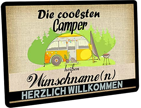 Crealuxe Fußmatte personalisiert Camping - Türmatte mit Name – rutschfest – 60x40 cm – waschbar - Türvorleger für Innen & Außen – Fussmatte Einzug, Hausflur oder Büro - Die coolsten Camper heißen