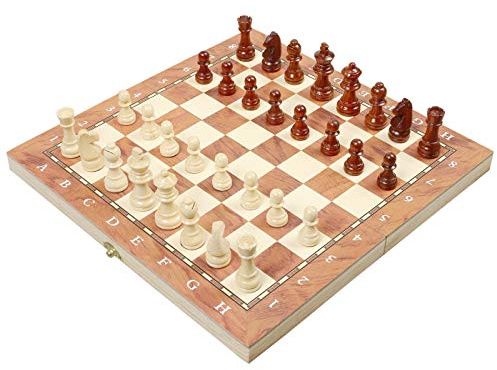 rparty Tablero Madera Ajedrez Magnetico,3 EN 1 Ajedrez y Damas Backgammon en Estuche con portátil de Tablero Plegable para niños y Adultos 30X30 cm