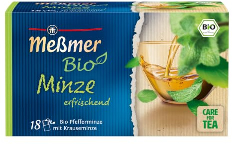 Meßmer Bio Minze | erfrischend | 18 Teebeutel | Vegan | Glutenfrei | Laktosefrei