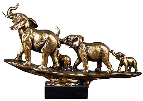 Vinbcorw Elefant - Golden - Harz | Tier-Figur, Skulptur, Statue, Deko-Figur, Deko-Artikel für Home Desktop Dekoration Wohnzimmer Geschenk,5