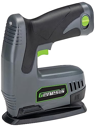 Genesis GLSN08B 8 Volt Cordless Electric Staple Gun with Battery Pack, Charger, Staples, and Nails