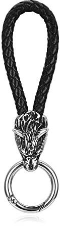 Zysta Wikinger Schmuck Wolfskopf Schlüsselanhänger Leder Auto Keychain Schlüsselhalter Punk Biker Schlüsselbund Amulett für Herren Damen (Wolfskopf)
