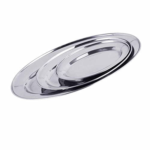 Kosma Lot de 3 assiettes ovales en acier inoxydable - 20 - 35 - 55 cm - Plat de service - Plats à viande - Plateaux ovales - Assiettes à découper - Assiette à riz