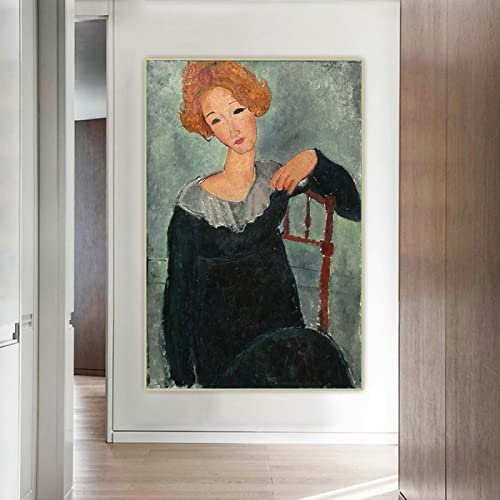 Leinwandbilder Amedeo Modigliani《Frau mit roten Haaren》Leinwandkunst Ölgemälde Kunstwerk Poster Bild Wand Heimdekoration 60X100CM Rahmenlos