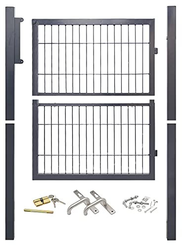 Randaco 120x100cm Grigio Cancello per Giardino con Serratura e 3 Chiavi, Cancello da Giardino in Acciaio Zincato Robusto Stabile Durevole per Cortile Cancelletto da Giardino
