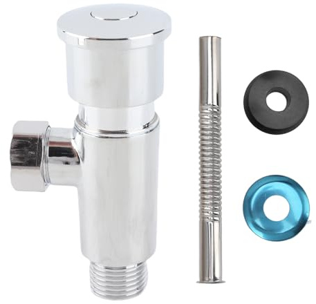 Urinal-Spülventil G1/2, Zinklegierung, Zeitverzögerung, Manuell, Druckknopf, Silber, WC Druckspüler mit Wellrohr und Dichtungsring | Manuelles Urinal-Spülventil mit Zeitverzögerung Robust und langlebig, universell kompatibel für WC