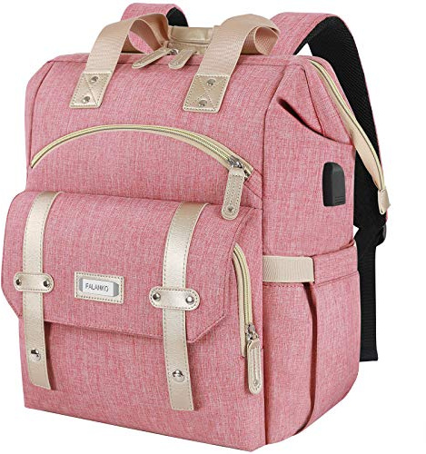 FuisDiL Backpack Womens 15.6 Inch Waterproof Laptop Backpacks for Women with USB Port & RFID Blocking Anti Theft Pockets, Ladies Laptop Rucksack Daypack for Travel College, Pink
