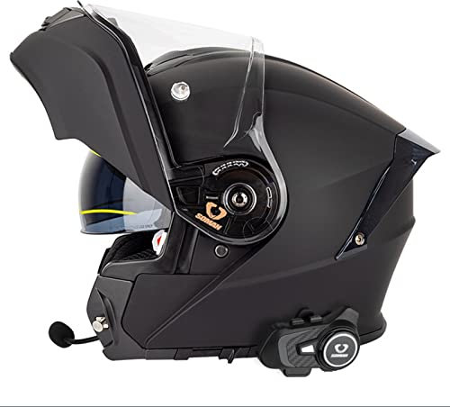 Modularer Motorradhelm Integrierter Klapphelm mit Intercom Bluetooth ECE Geprüft Modulare Helme Integralhelm für Herren Damen mit Doppelvisier, Doppelte Rauschunterdrückung Matte Black,4XL