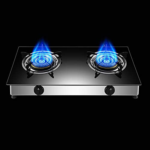IBOWZ Placa de Gas Estufa De Gas De Mesa De Vidrio Templado Negro De 3,4 KW, Estufa De Gas Liviana Portátil para Acampar De 2 Quemadores, para Calentar, Cocinar, Hervir, Freír, Cocer A Fuego Lento