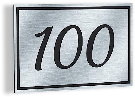 Plaque numéro maison - numéro de rue - Aspect ACIER BROSSÉ - PVC acrylique - dimensions 150x100mm - Personnalisable - 7 coloris - Motifs et Fixations aux choix - résistant intempéries et UV - Fabricat