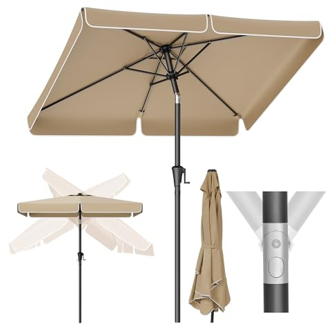SONGMICS Sombrilla 200 x 150 cm, sombrilla rectangular para balcón, protección solar UPF 50+, plegable 30° por ambos lados, para jardín, terraza, sin soporte, color taupe GPU048K01
