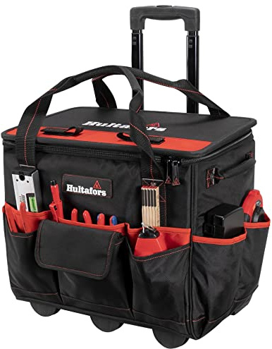 Hultafors Work Gear HT5572 Sac à outils à roulettes, 16 poches, porte-outils en polyester balistique robuste, roues filetées robustes, double fermeture éclair sur le dessus, poignée télescopique