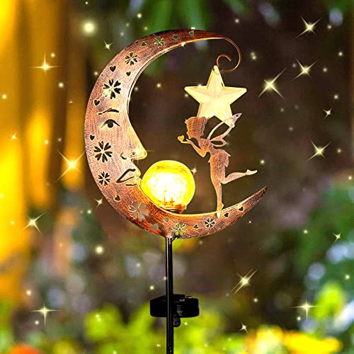 Mond Solarleuchten Garten Deko Terassendeko,Elfe/Blumenfee Wasserdichte Solarleuchte,Freien Solarlampe für Außen,Mond Solarleuchten,Deko Leuchten Balkon,Gartendeko