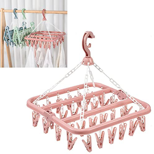 2 Pack Dryer Washing Line 32 Peg Airer Clothes Horse Underwear Sock Pants Hanger Socks Lingerie Bra Pants Camping Caravan Portable Travel Wardrobe Drying Laundry Rack Clip Pegs Drying Windproof Baby