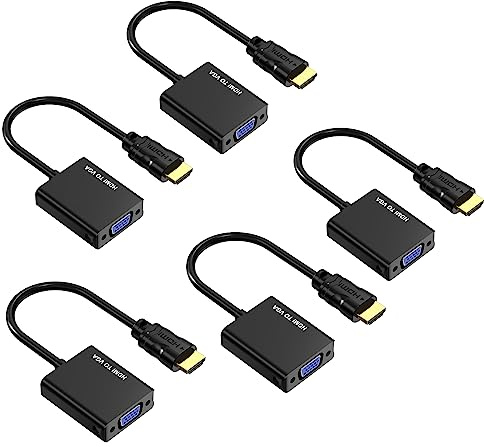 Yinker Adaptador HDMI a VGA, 5 unidades, HDMI a VGA, convertidor dorado macho a hembra, duplicación para ordenador, escritorio, monitor, proyector, HDTV, Chromebook