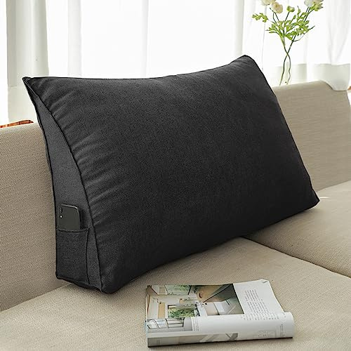 NENIUX Dreieckiges Rückenkissen, Kopfteilkissen, Schlafzimmer-Lesekissen, Nackenrolle, Keilkissen, Rücken- / Lendenwirbelstützkissen für Couch, Büro, Tatami, 90 x 50 x 20 cm, Schwarz