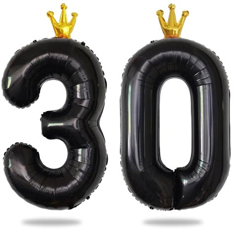 Yiran 40 Zoll Schwarz Folienballon mit Gold Krone, Große Zahlenballons, Helium 30 Ballon Zahlen, Schwarz 30 Geburtstag Dekorationen für Männer Frauen/Jubiläum Party Dekorationen